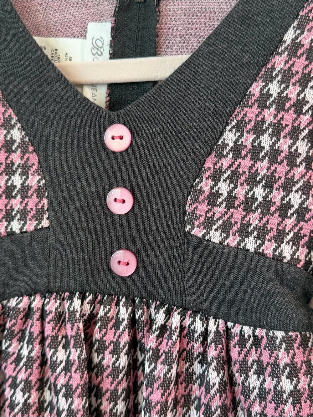 BONNIE JEAN Houndstooth Knit Dress Puff Sleeve Pink Grey School 4 - Picture 3 of 6